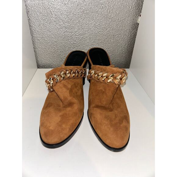 Rebecca Minkoff Galiyah Hippie Boho Edgy Saddle Suede Chain Round Stacked Heels - Picture 2 of 8